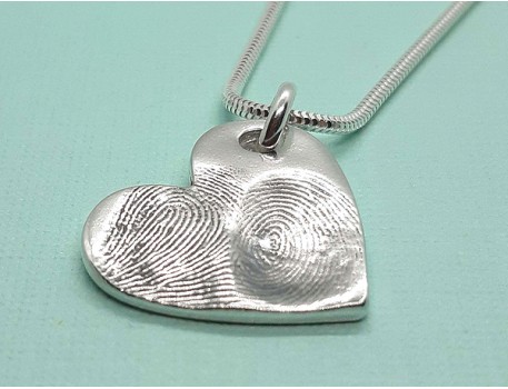 Two Fingerprint Large Heart Pendant 